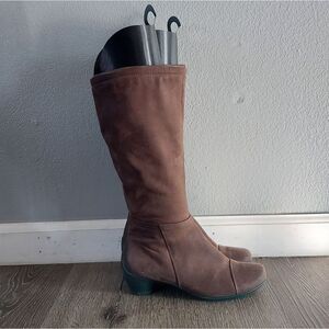 Ecco Women's Brown Suede Leather Tall Boot Green Heel Size 36